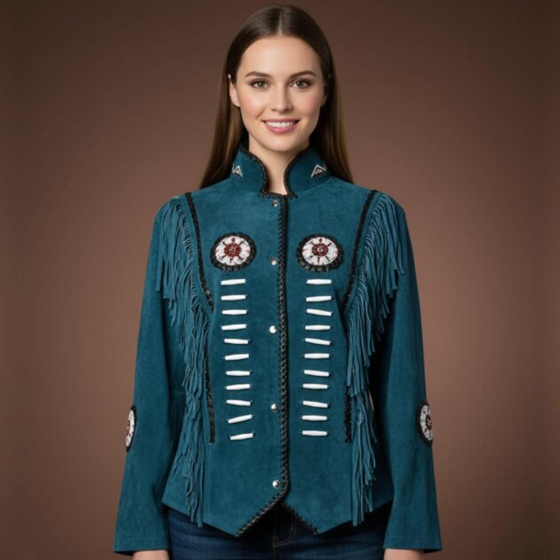 Women’s Blue Suede Leather Western Jacket