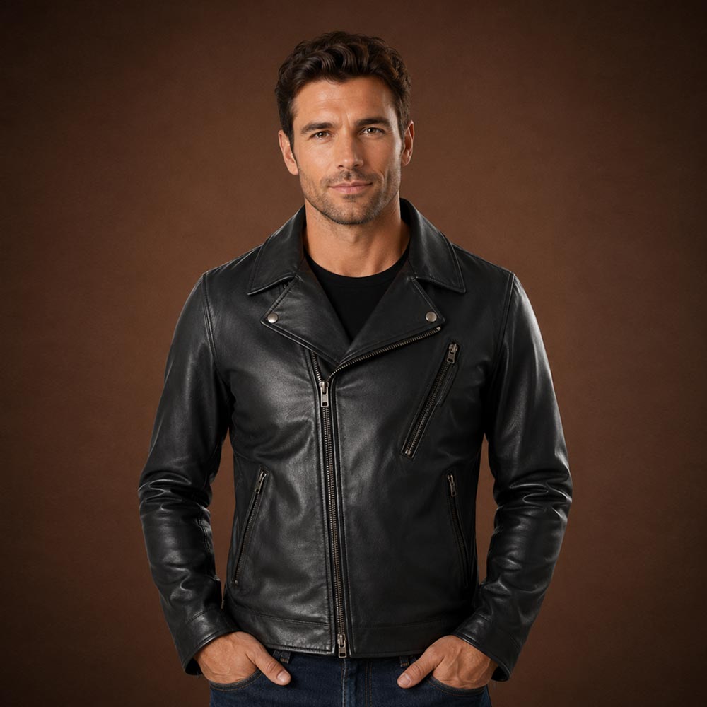 Men’s Light Weight Cowhide Motorcycle Jacket