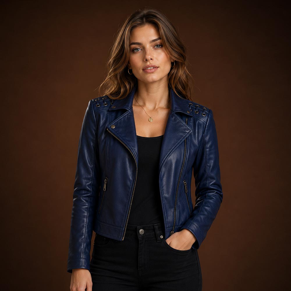 Women Fitted Moto Leather Jacket