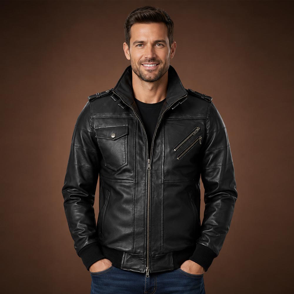 Men Geniune Fashion Black Jacket