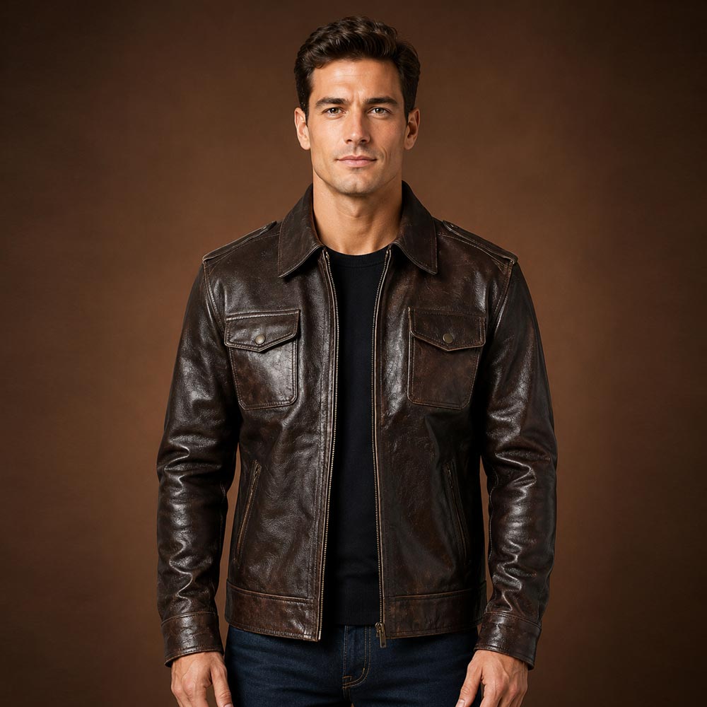 Men Vintage Dark Brown Jacket