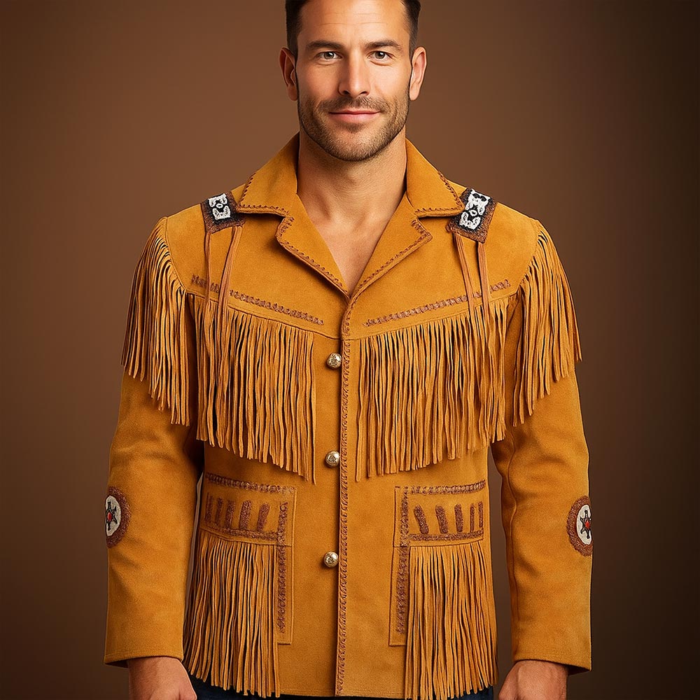 Handcrafted Men’s Suede Leather Western Jacket