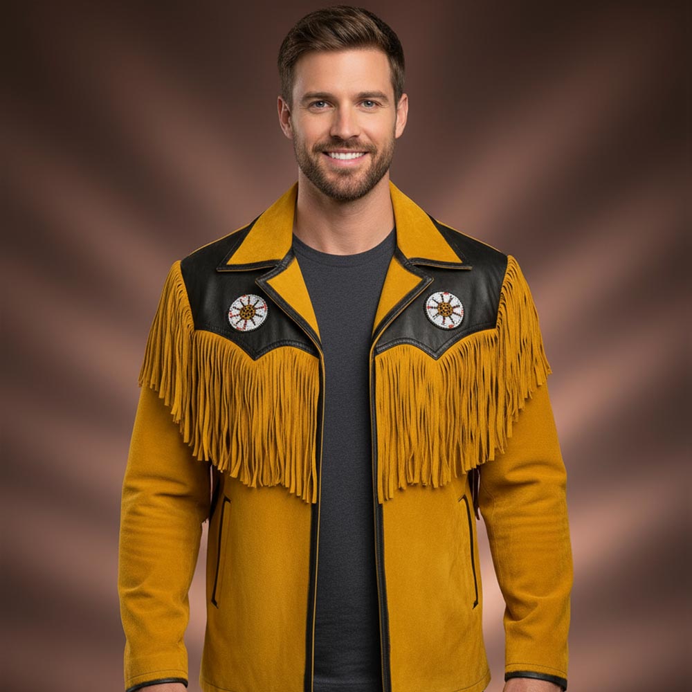 Traditional Cowboy Buckskin Leather Jacket for Men