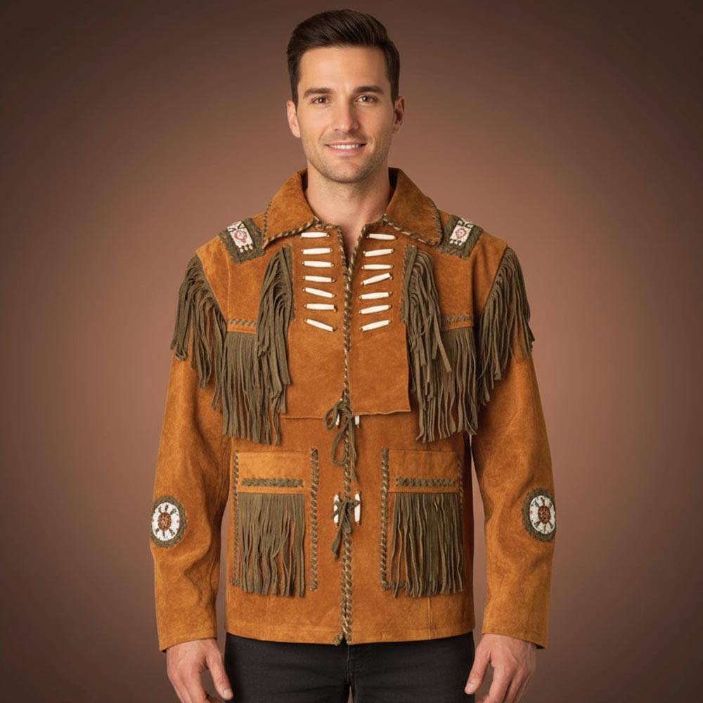 Men’s Western Suede Cowboy Jacket with Fringe