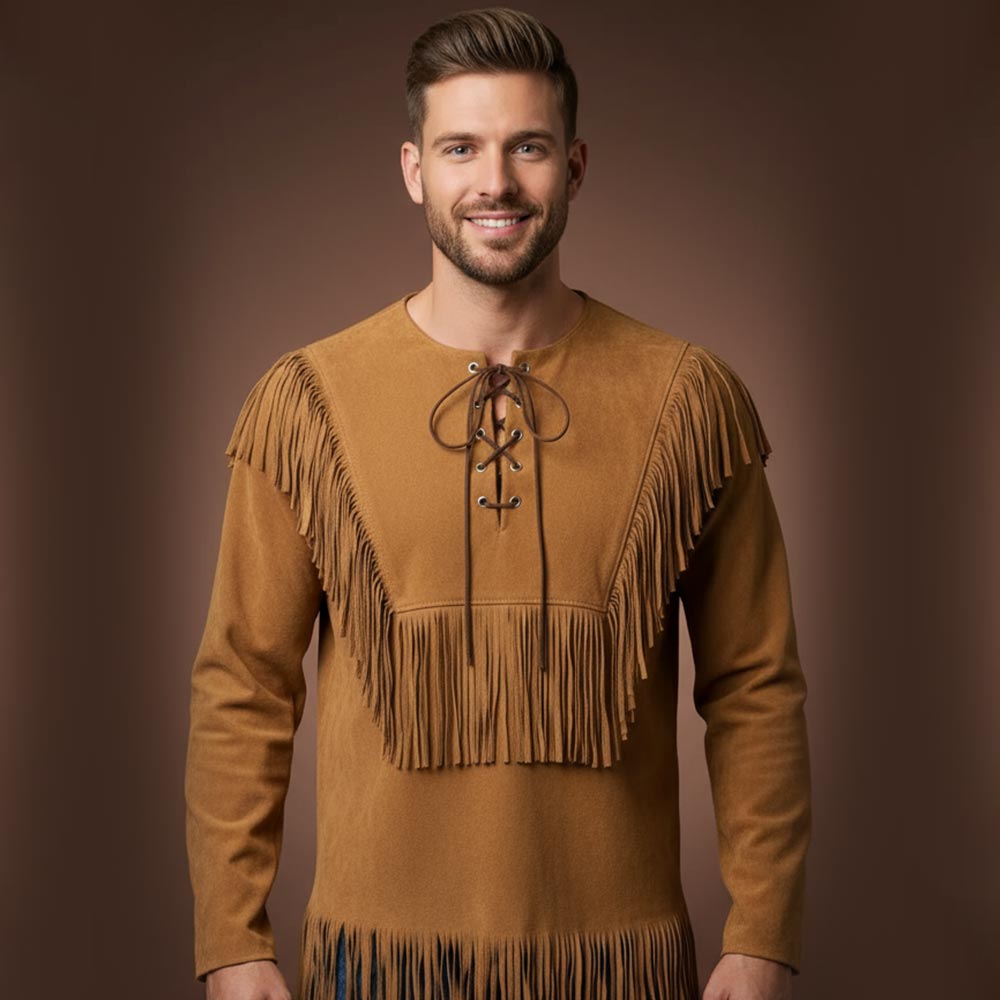 Brown Suede Cowboy Leather Shirt Style Jacket for Men