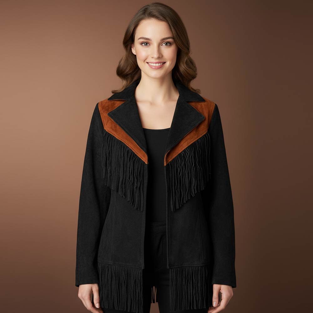Women’s Black Suede Western Jacket with Fringe