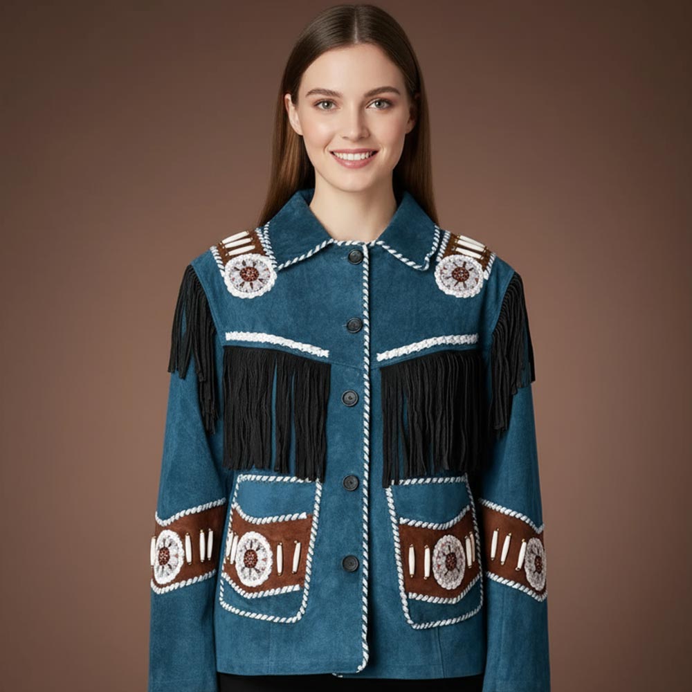 Cowgirl Frontier Women’s Blue Suede Leather Jacket