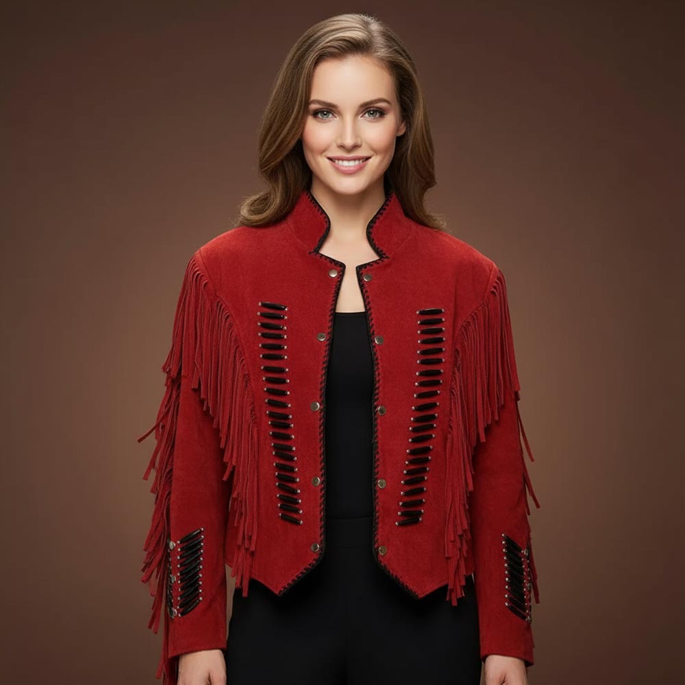 Red Suede Ladies Western Leather Jacket