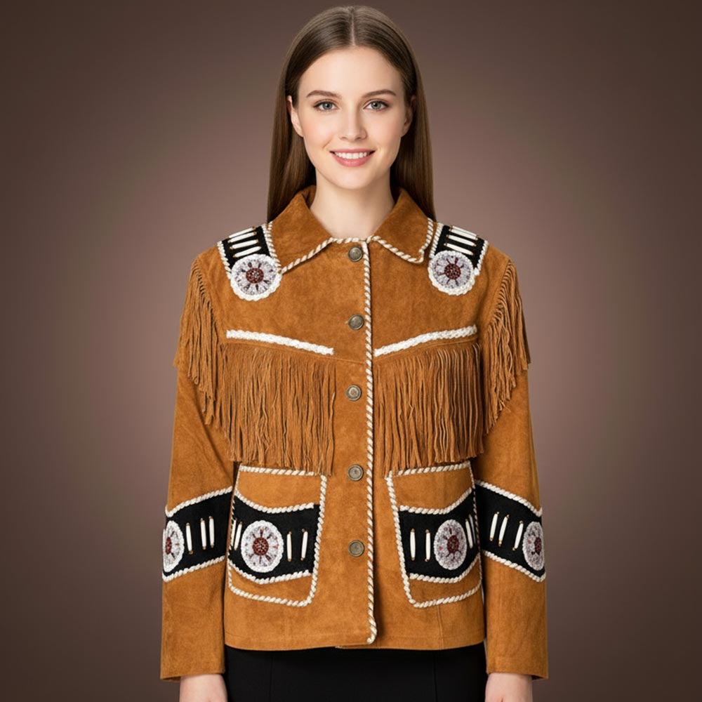 Women’s Golden Brown Suede Western Jacket